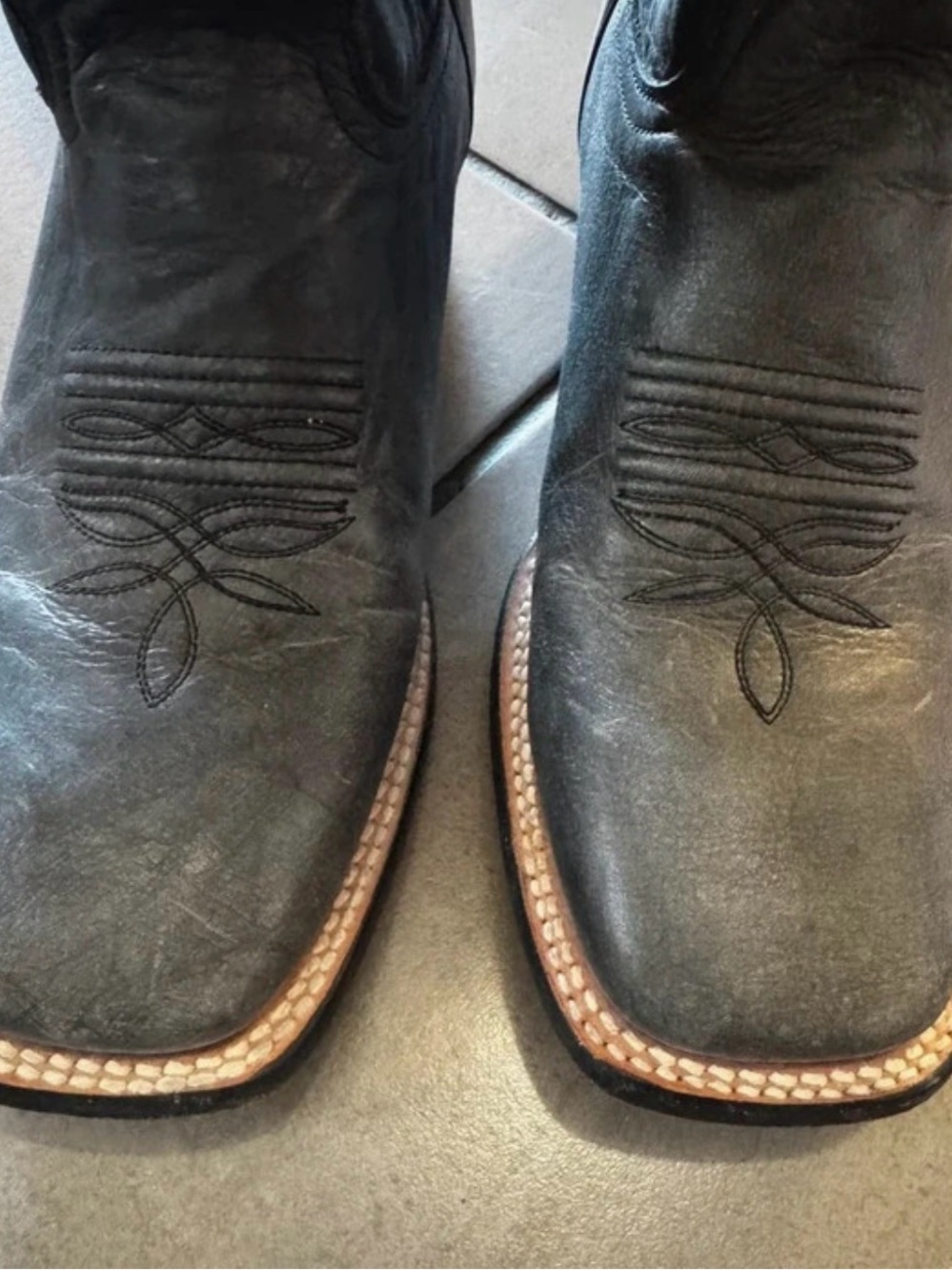 Stetson Black Leather Square-Toe Western Boots with Tan Welt